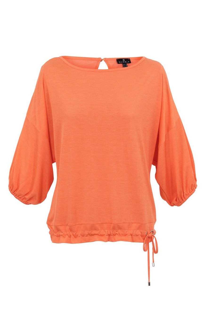 Ladieswear * | Ladies Marble Puff Sleeve Wide Neck Top Orange