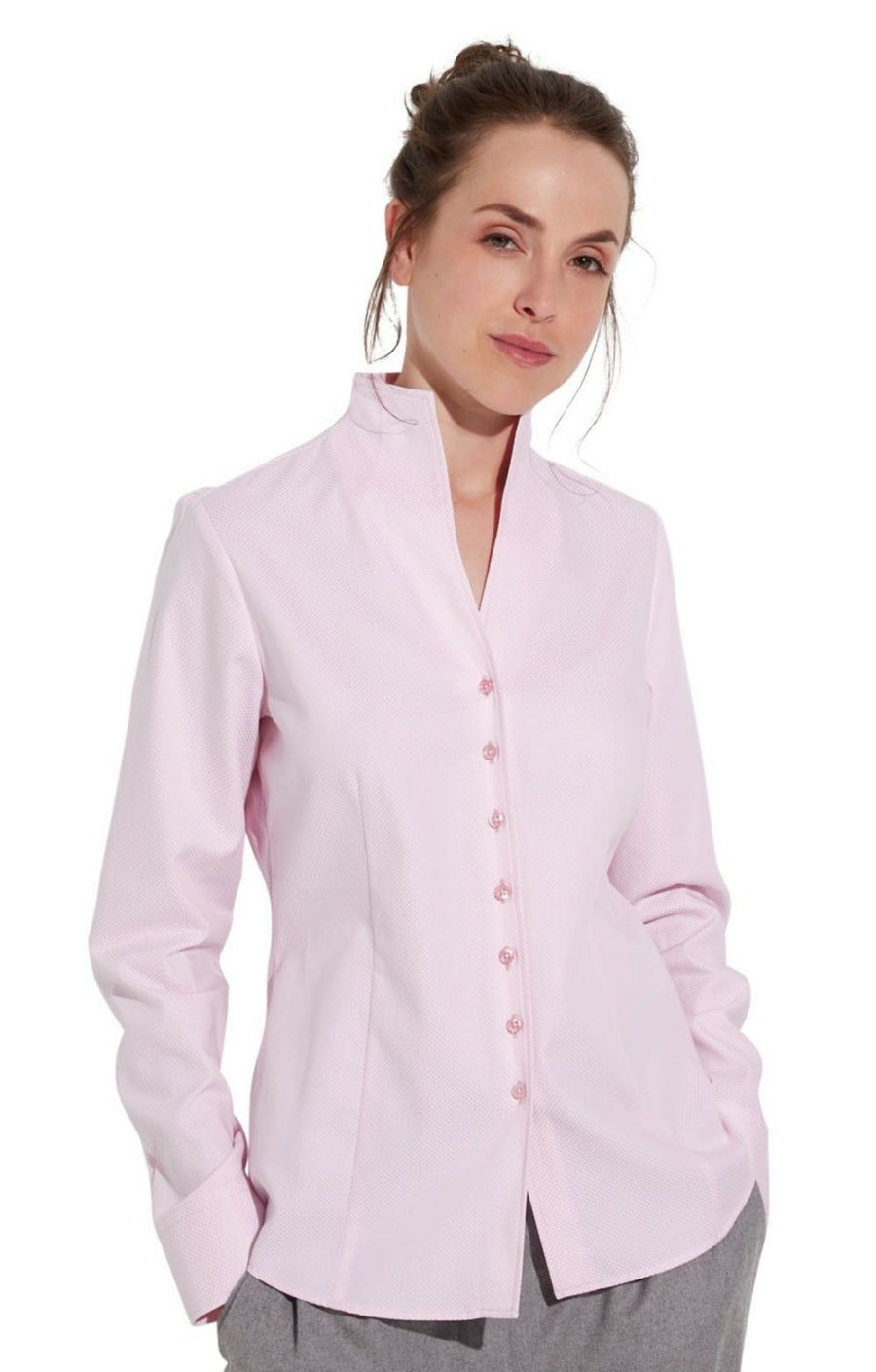 Ladieswear * | Ladies Eterna Tiny Dot Stand Collar Shirt Pink