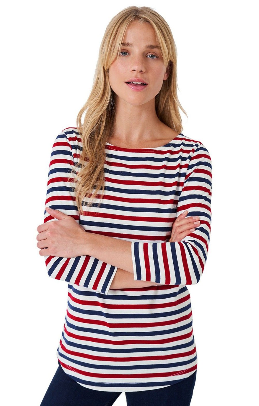 Ladieswear * | Ladies Crew Clothing Essential Breton Red/Inkblu/White