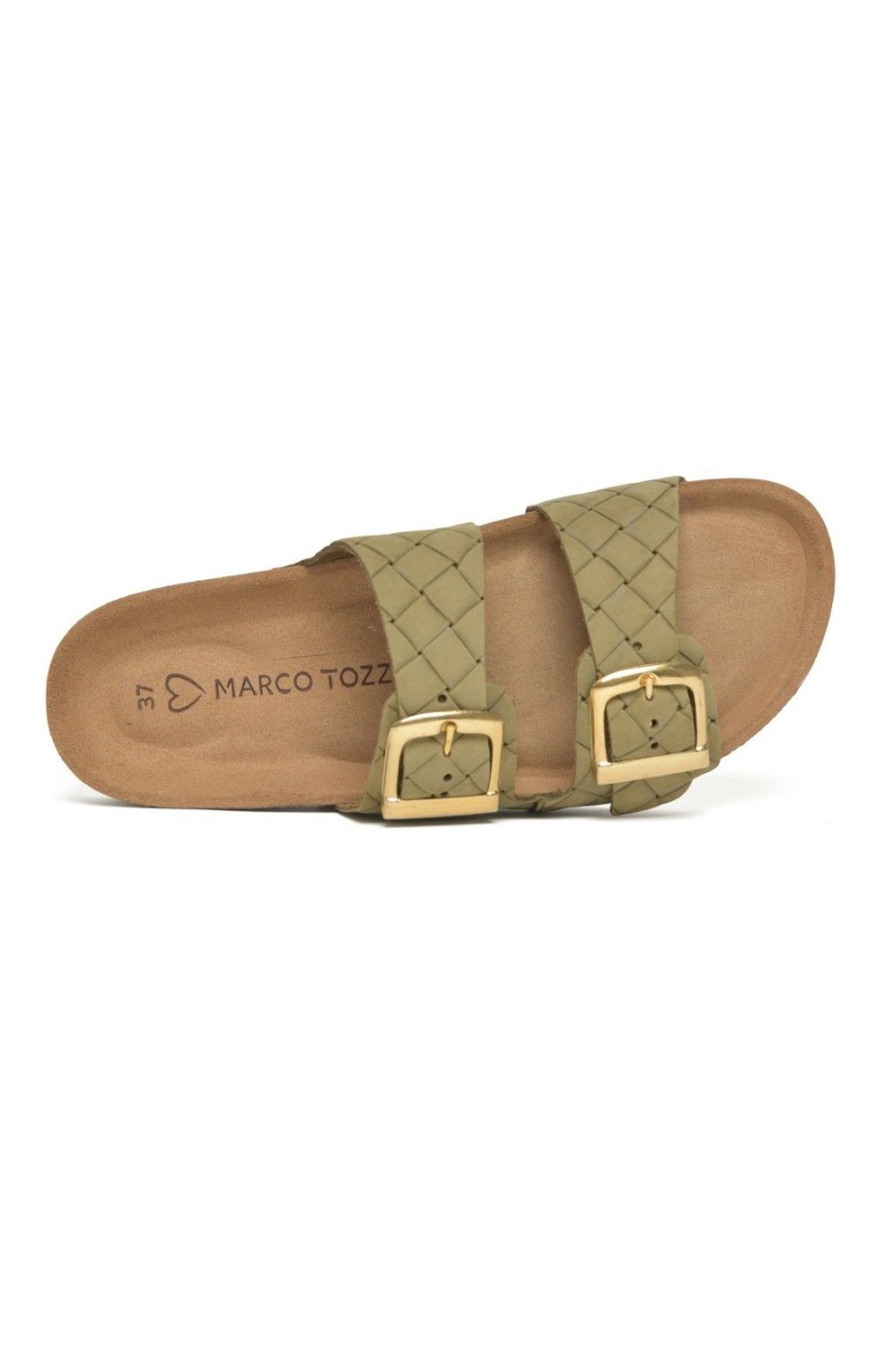 Ladieswear * | Ladies Marco Tozzi Quilted Leather Slider Olive