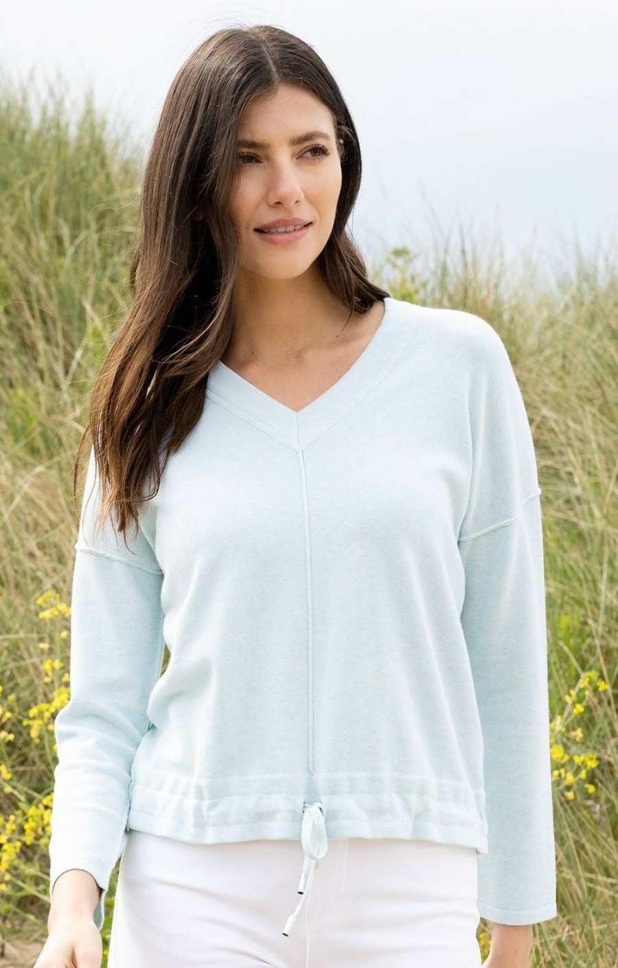 Ladieswear * | Ladies Marble Drawstring Bottom V-Neck Duckegg