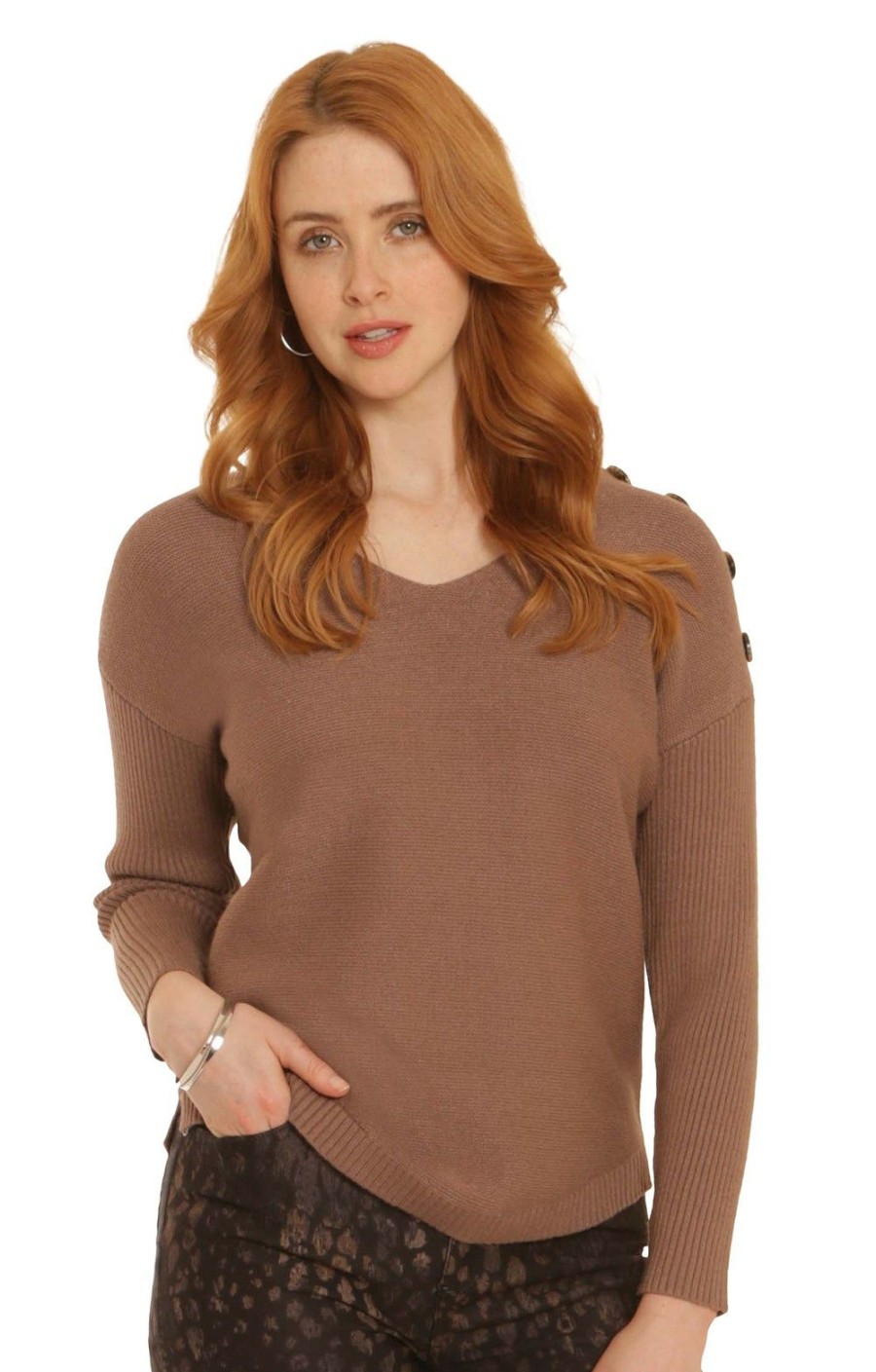 Ladieswear * | Ladies Pomodoro Shoulder Button Jumper Mink