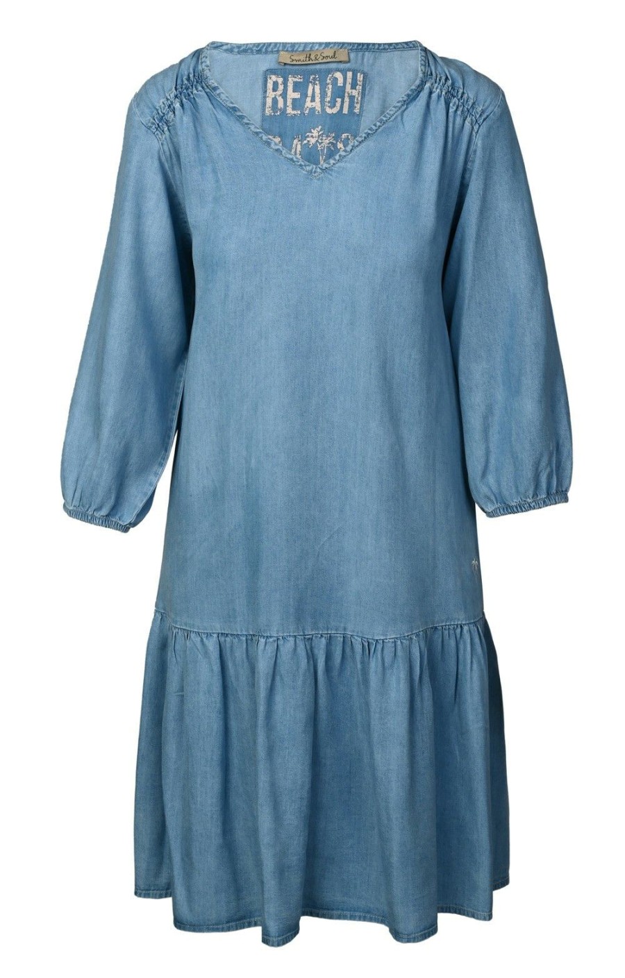 Ladieswear * | Ladies V-Neck Tiered Dress Light Denim