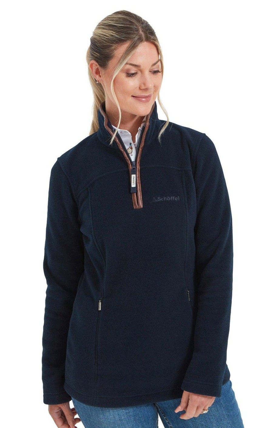 Ladieswear * | Ladies Schoffel Tilton 1/4 Zip Fleece Navy