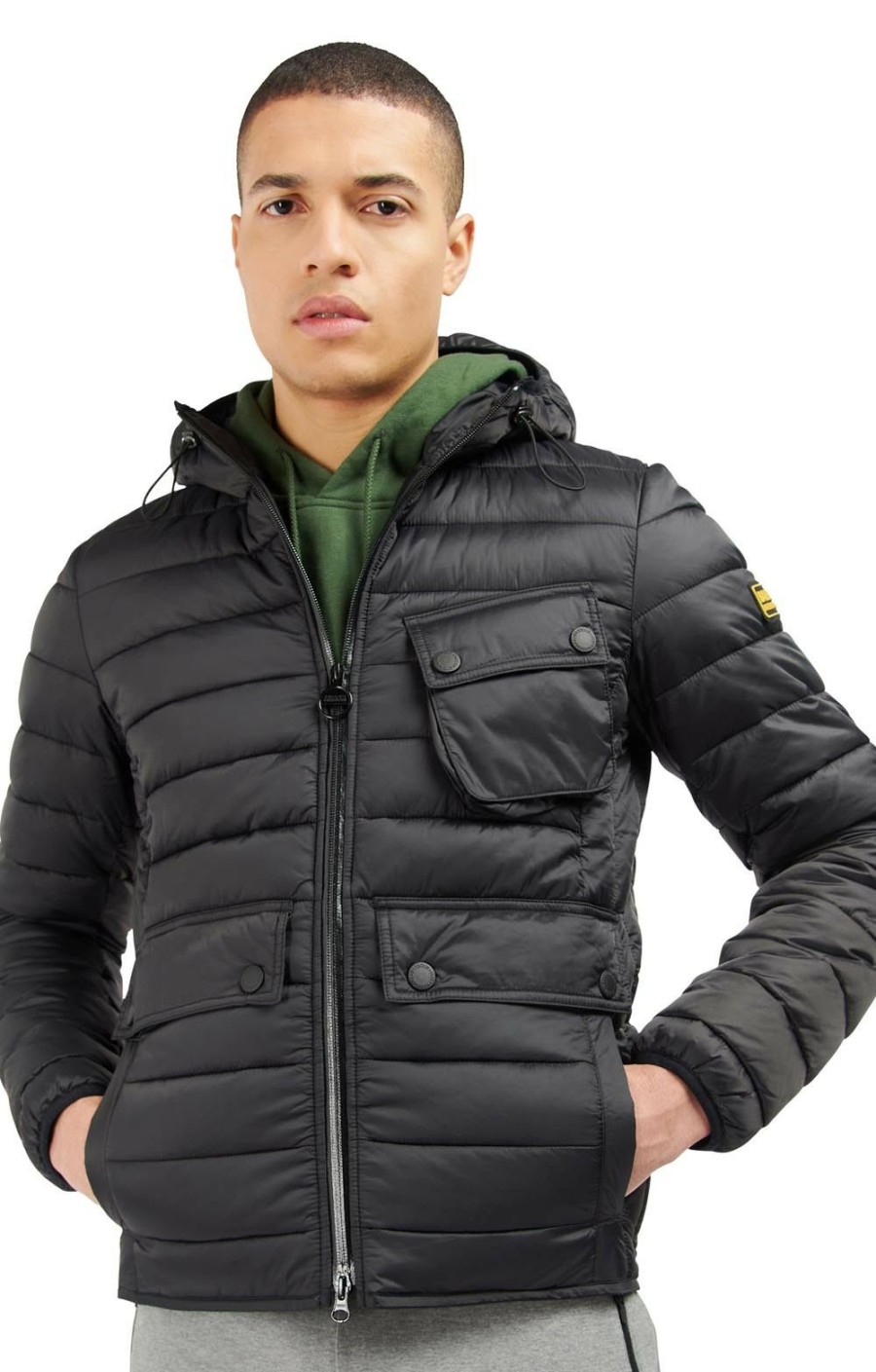 Menswear * | Men'S Barbour International Racer Ouston Hooded Quilted Jacket Black