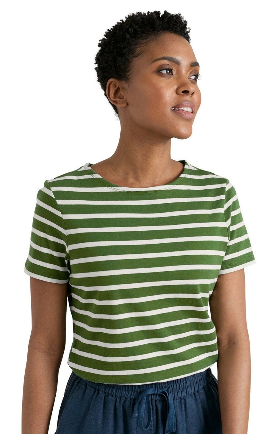 Ladieswear * | Ladies Seasalt Sailor T-Shirt Breton Spring Grass Chalk