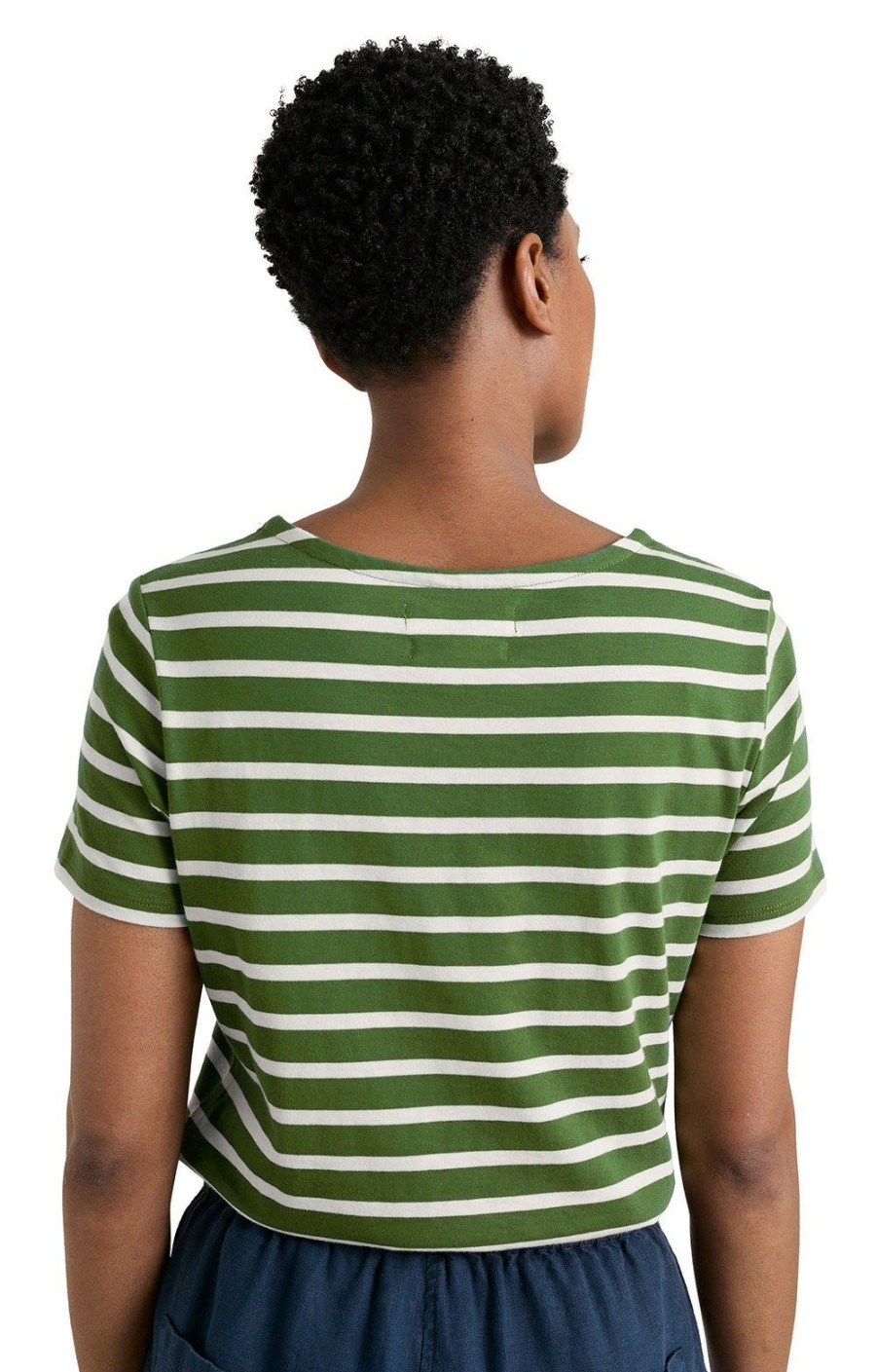 Ladieswear * | Ladies Seasalt Sailor T-Shirt Breton Spring Grass Chalk