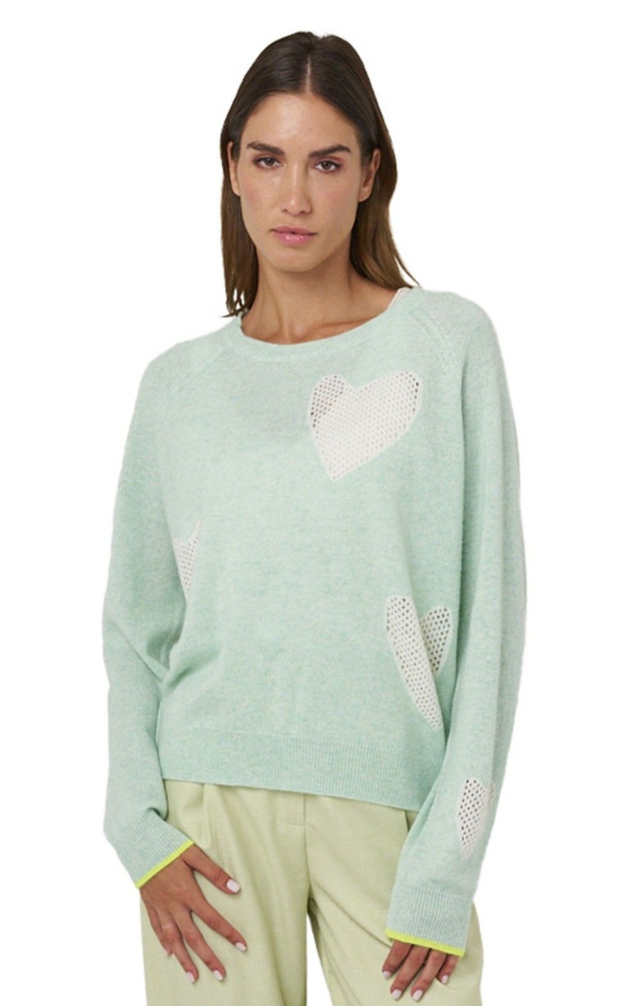 Ladieswear * | Ladies Quirky Mini Heart Sweater Apple Mist