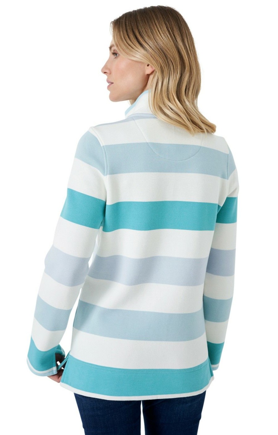 Ladieswear * | Crew Clothing 1/2 Button Sweater Blu/Wht/Mnt/Aqua