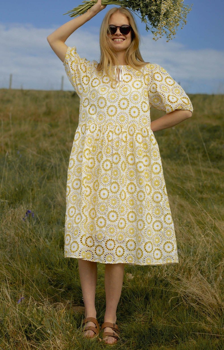 Ladieswear * | Ladies Barbour Edis Dress White Sunrise/Yellow