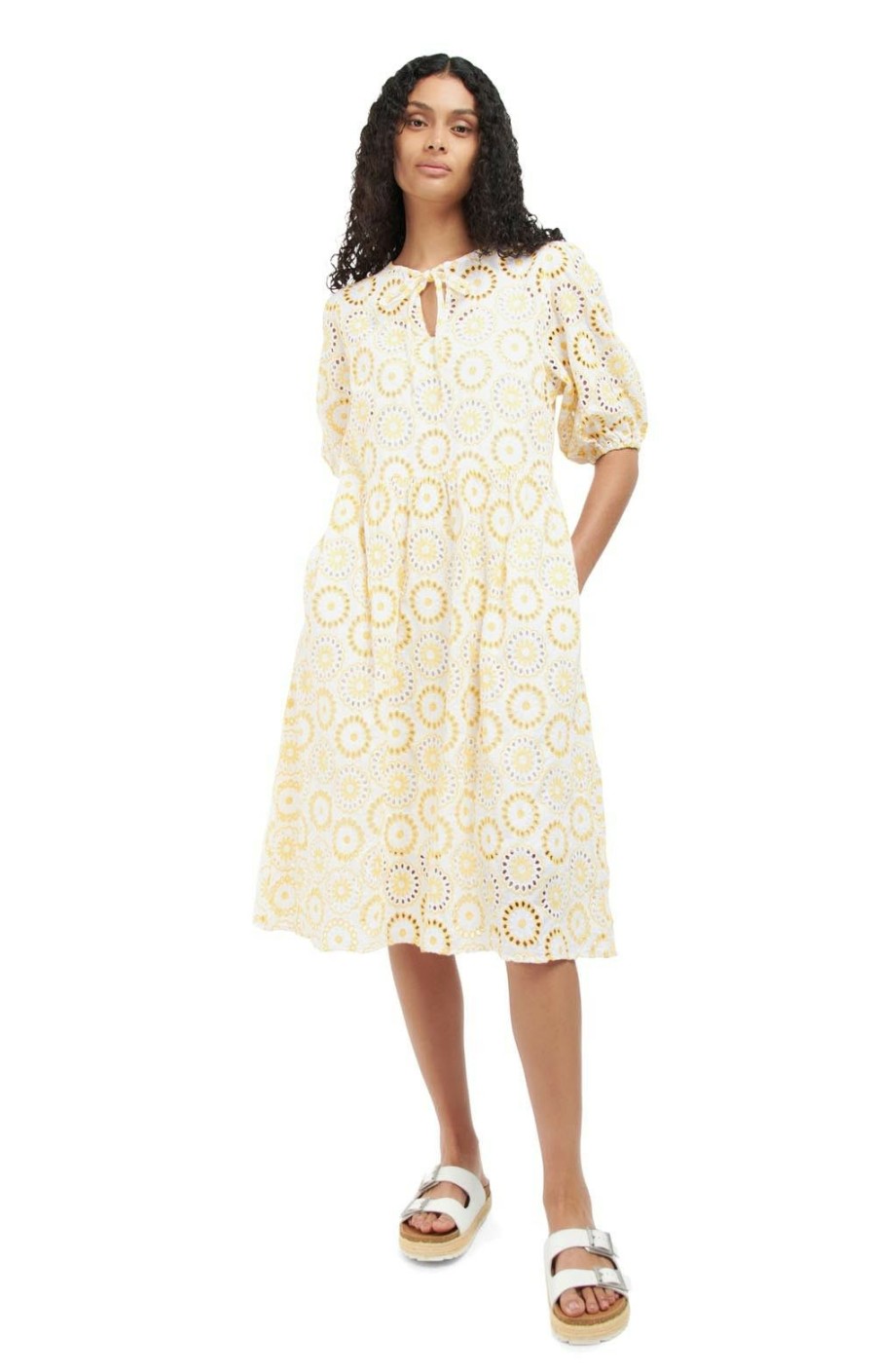 Ladieswear * | Ladies Barbour Edis Dress White Sunrise/Yellow