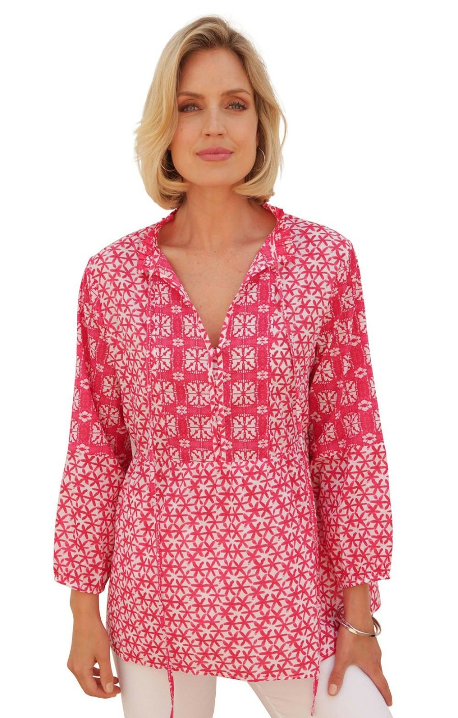 Ladieswear * | Ladies Pomodoro Batik Mix N Match Tunic Bright Pink