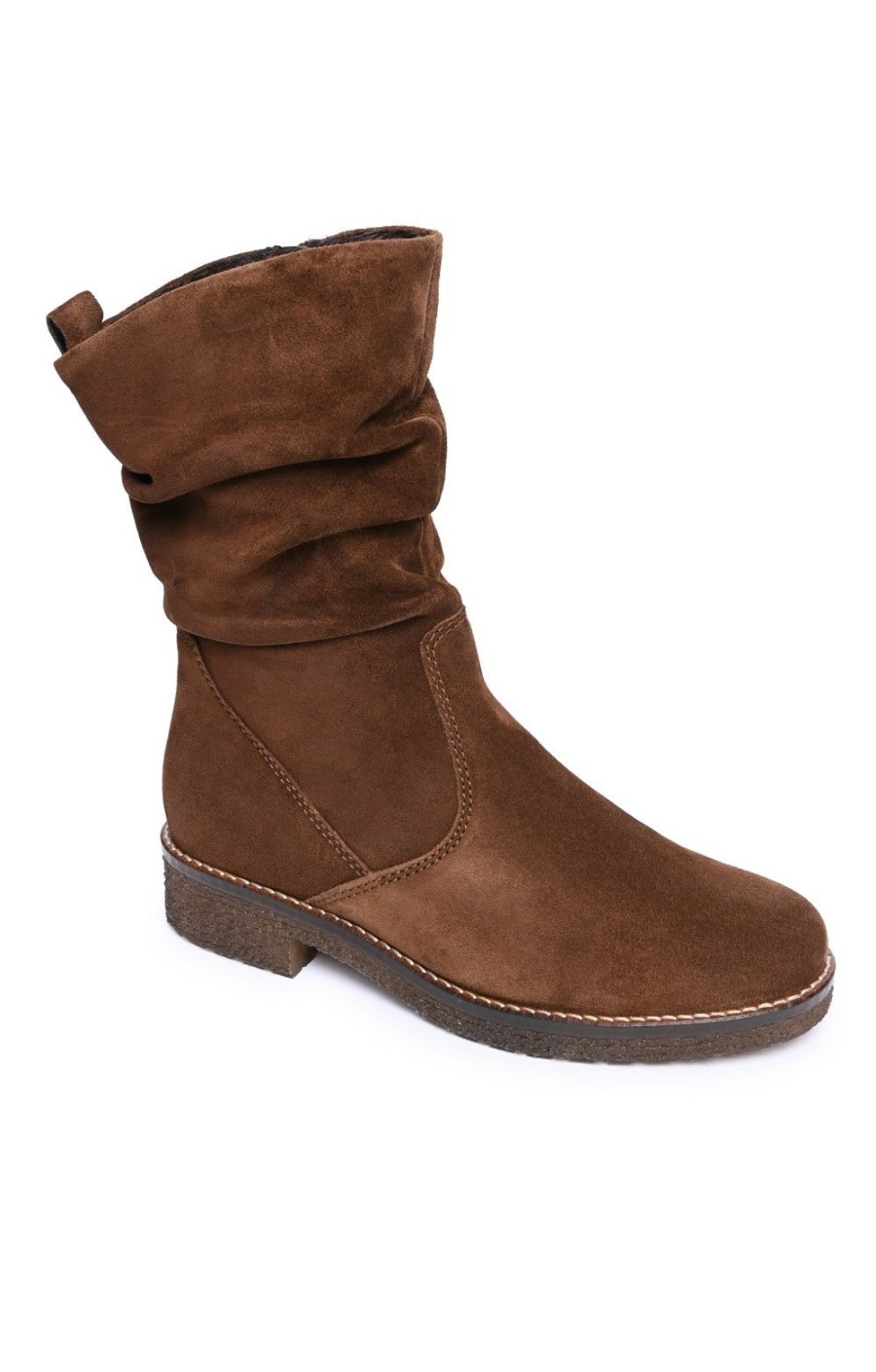 Ladieswear * | Ladies Gabor Ruched Calf Boot Whisky Suede