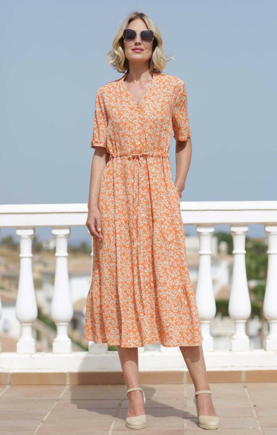 Ladieswear * | Ladies Pomodoro Buttercup Tiered Dress Orange