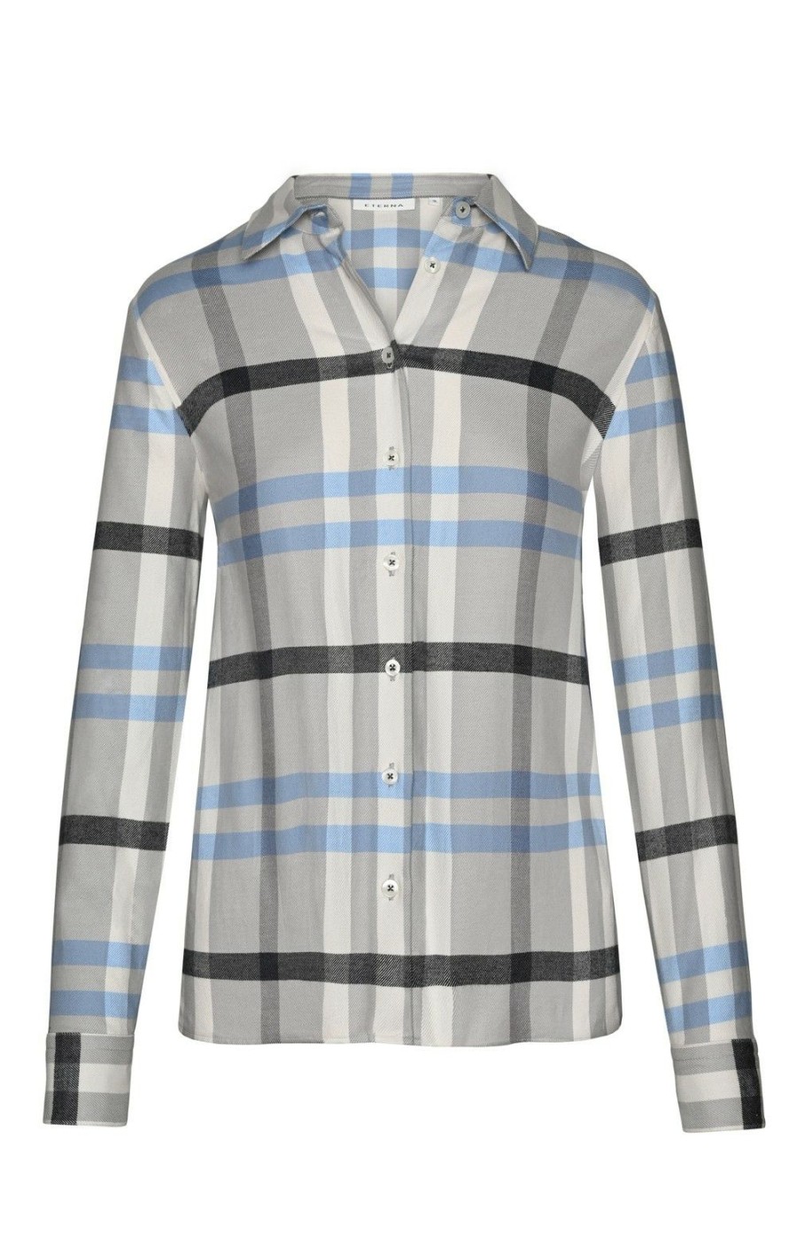 Ladieswear * | Ladies Eterna Warm Handle Large Check Shirt Taupe/Blue/Beige