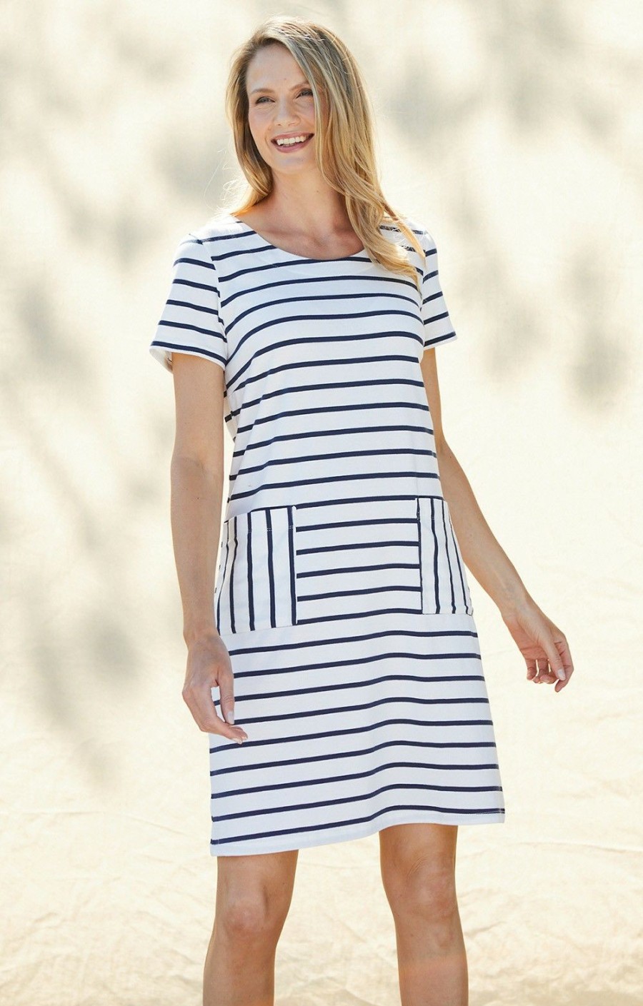 Ladieswear * | Ladies Lily & Me Calcot Dress Navy/Ecru Stripe