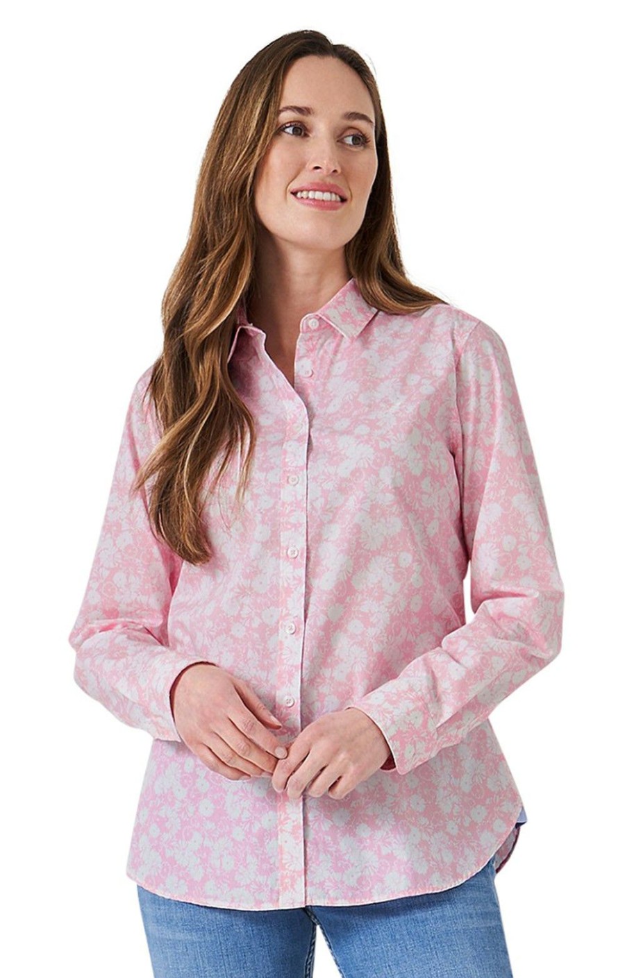 Ladieswear * | Ladies Crew Clothing Lulworth Shirt Pink/White