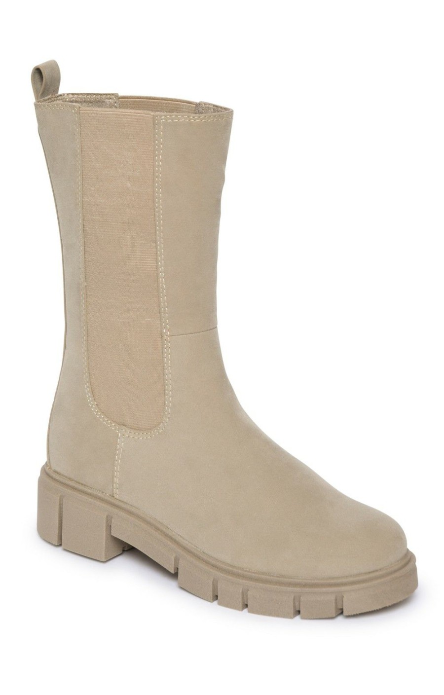 Ladieswear * | Ladies Marco Tozzi Nubuck Tall Chelsea Boot Taupe