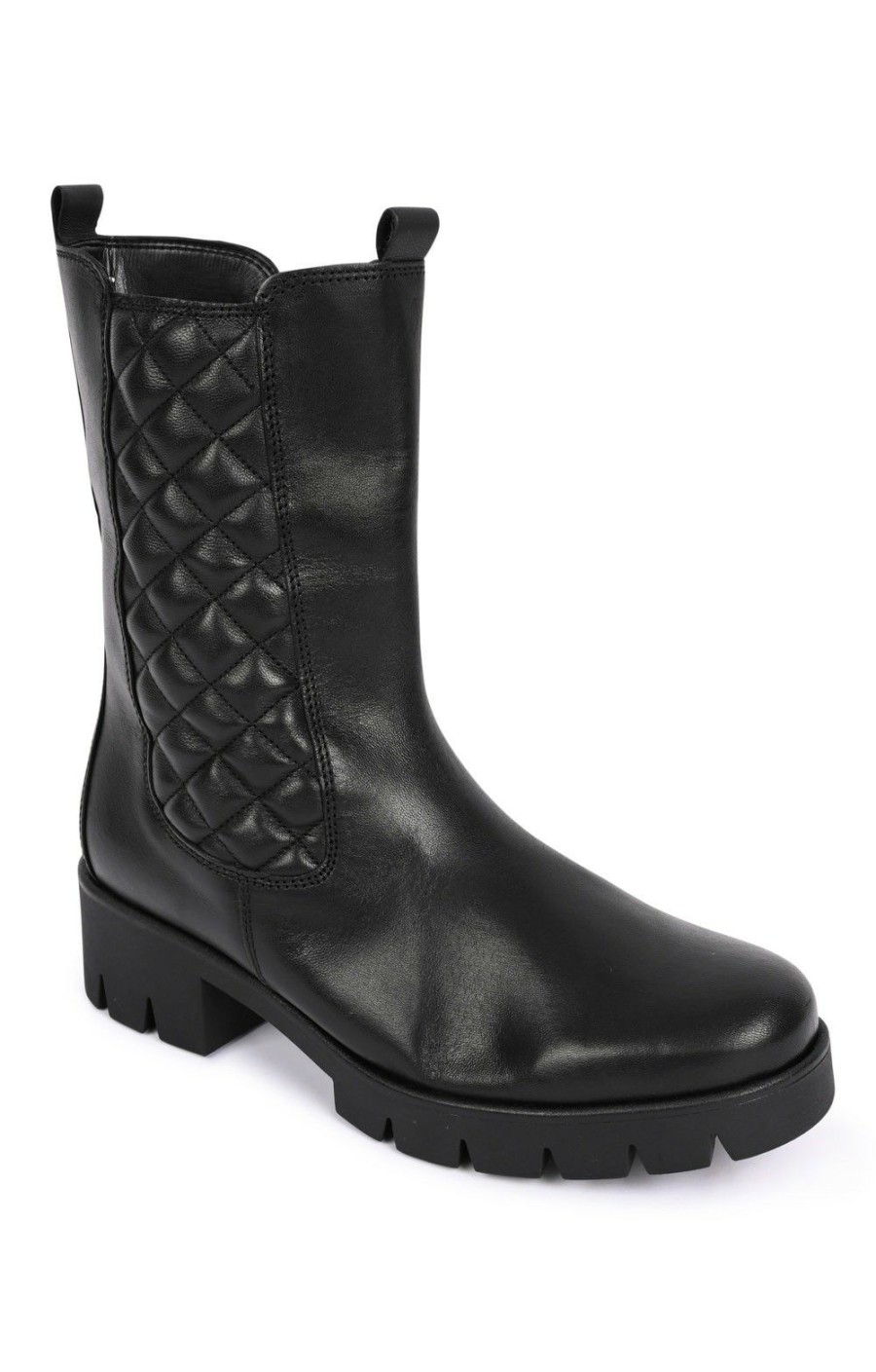 Ladieswear * | Ladies Gabor Quilted Calf Boots Black Leather