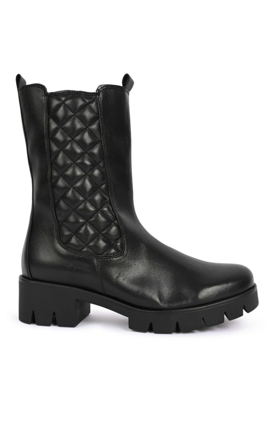 Ladieswear * | Ladies Gabor Quilted Calf Boots Black Leather