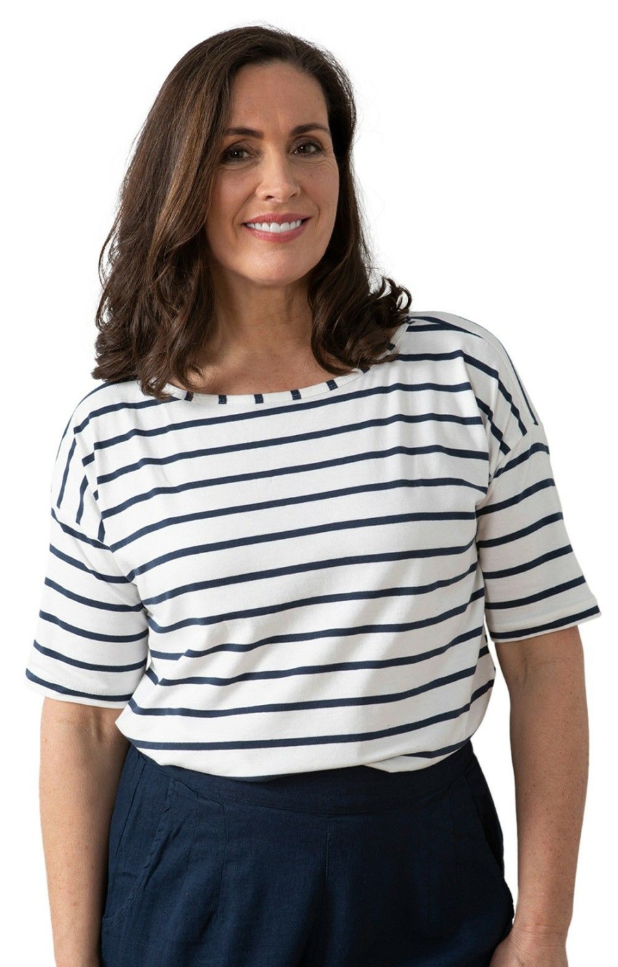 Ladieswear * | Ladies Lily & Me Blockley Top Navy/Ecru Stripe