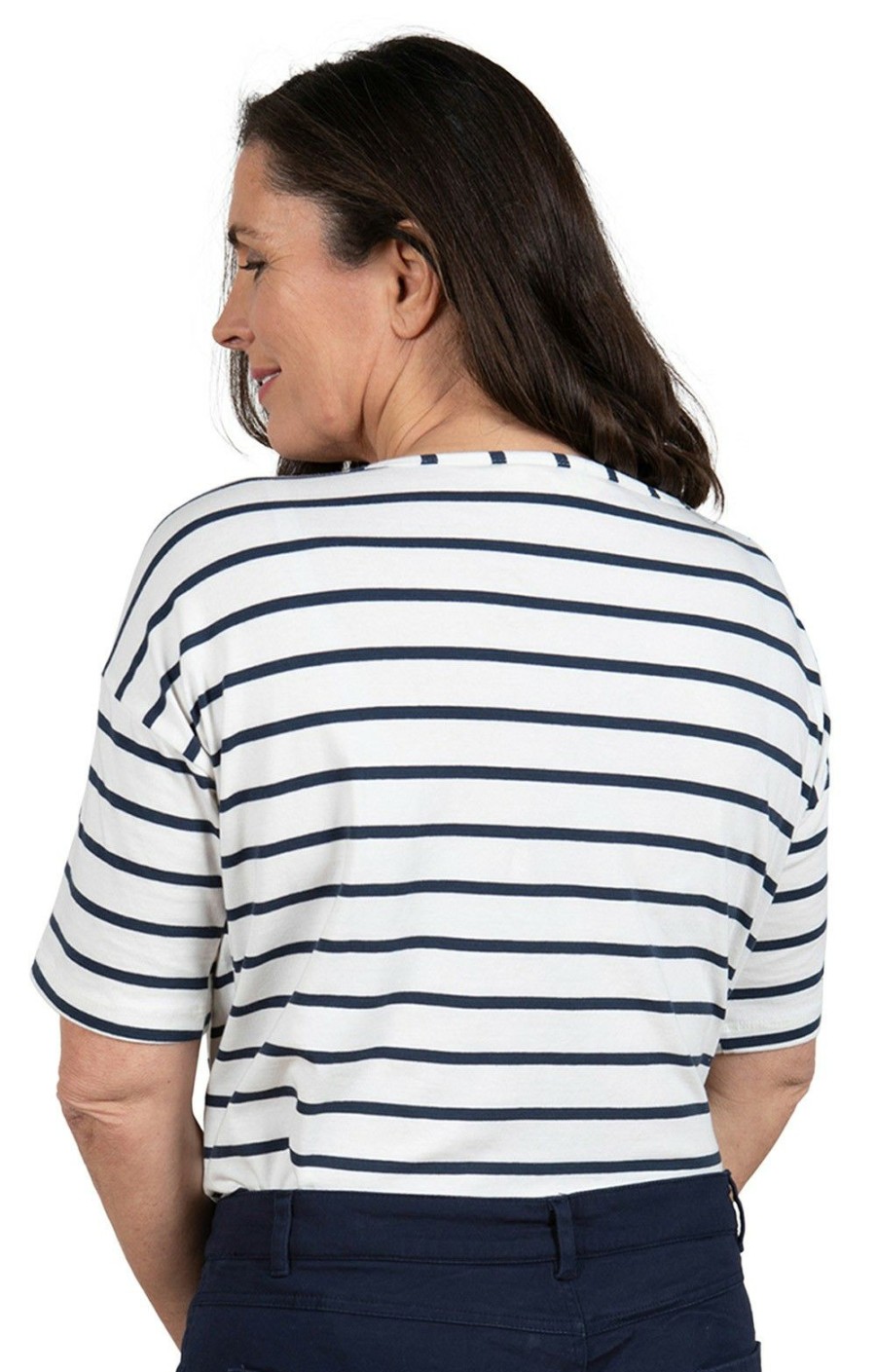 Ladieswear * | Ladies Lily & Me Blockley Top Navy/Ecru Stripe