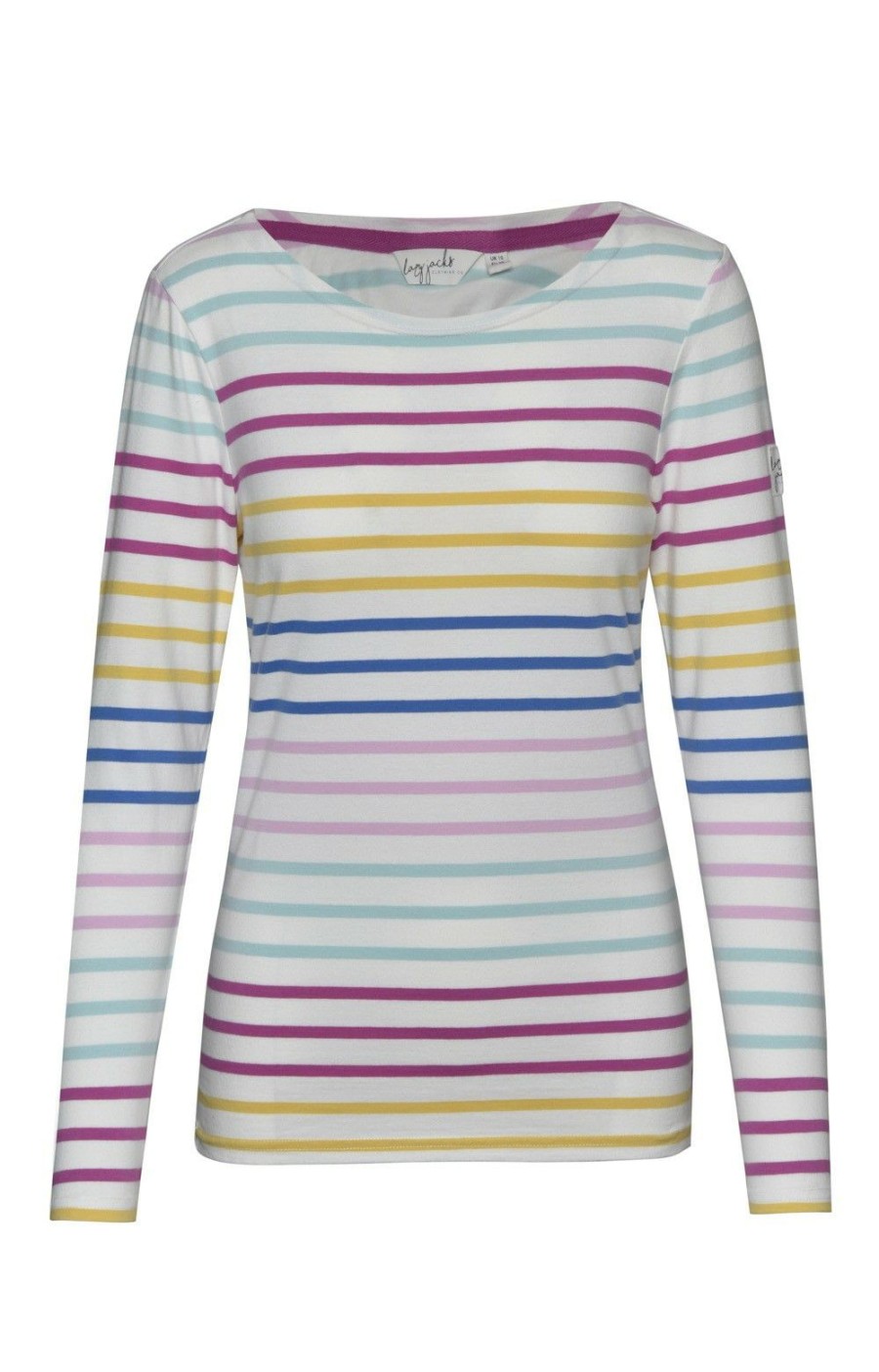 Ladieswear * | Ladies Lazy Jacks Stripe Breton Top Rainbow