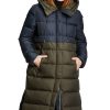 Ladieswear * | Ladies Betty Barclay Two Tone Long Quilted Coat Dark Blue/Khaki