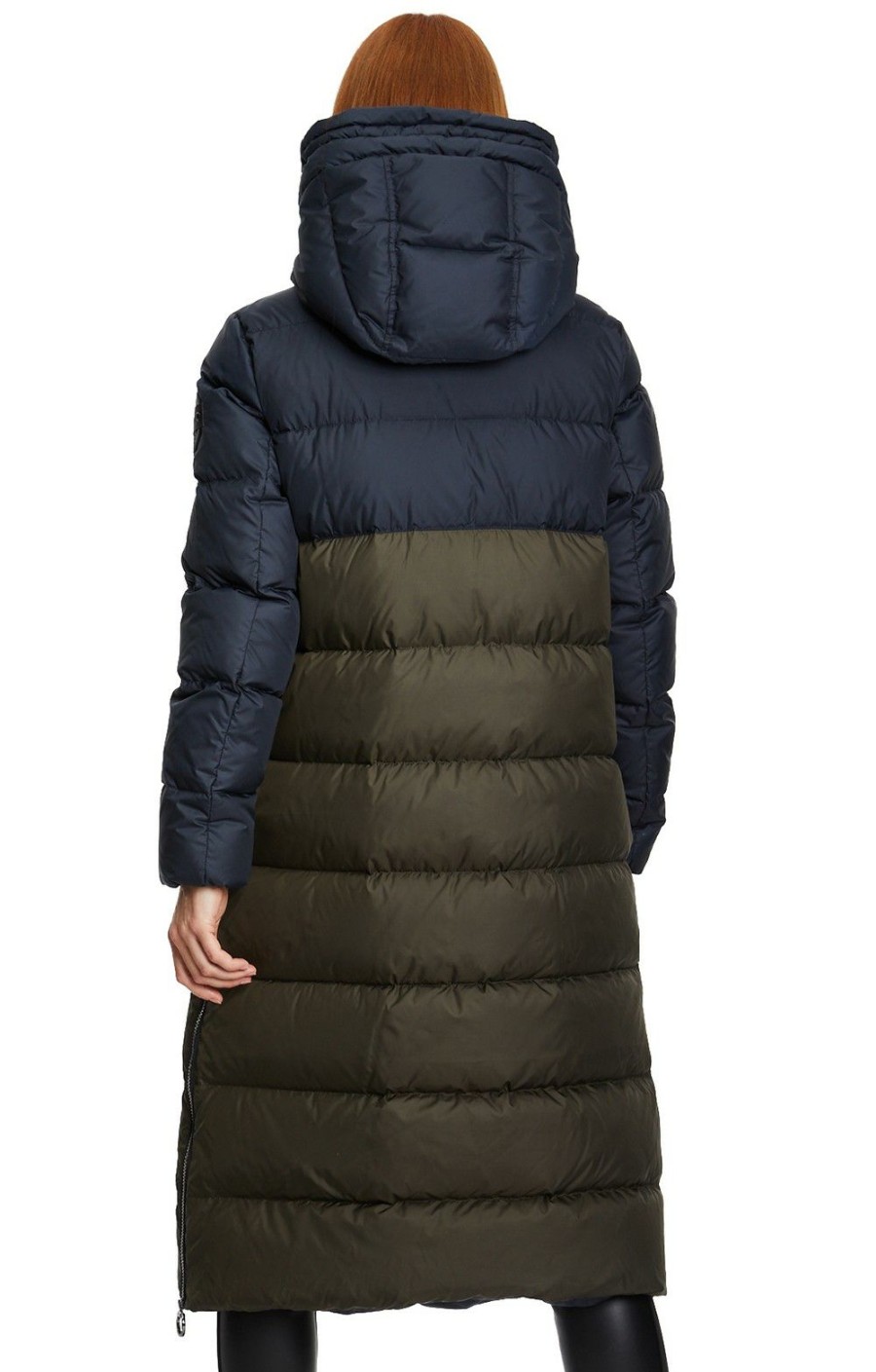 Ladieswear * | Ladies Betty Barclay Two Tone Long Quilted Coat Dark Blue/Khaki