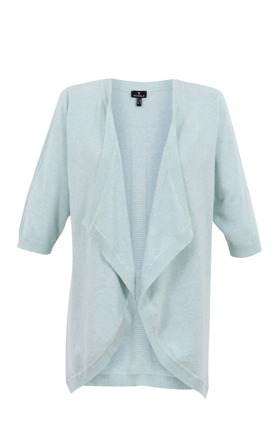 Ladieswear * | Ladies Marble Ribbed Detail Waterfall Cardigan Duckegg