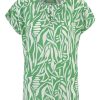 Ladieswear * | Ladies Cap Sleeve Button Neck Top Green Print