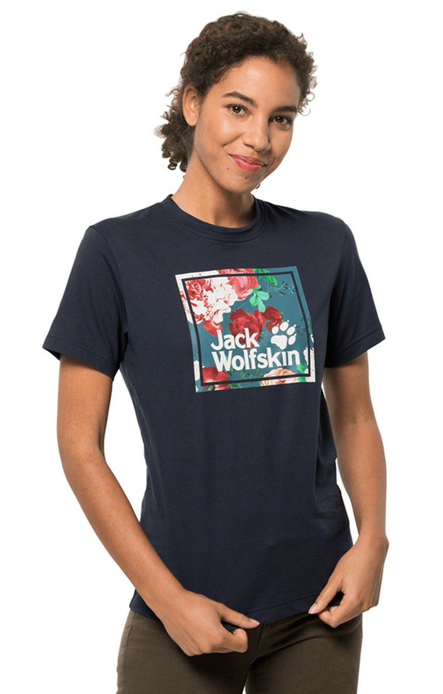 Ladieswear * | Ladies Jack Wolfskin Flower Logo Tee Night Blue