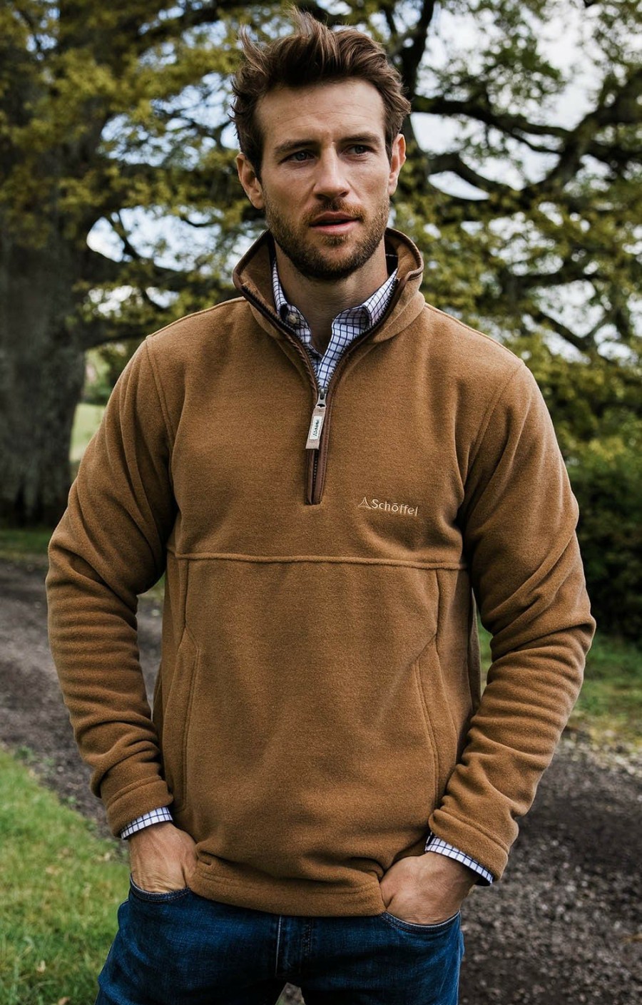 Menswear * | Mens Schoffel Berkeley T-Zip Bark