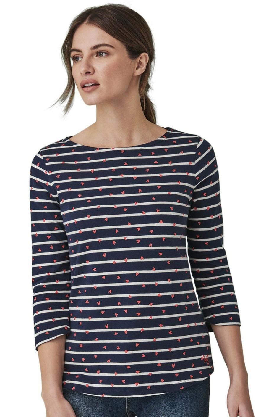 Ladieswear * | Ladies Crew Clothing Essential Breton T-Shirt Navy/White/Heart