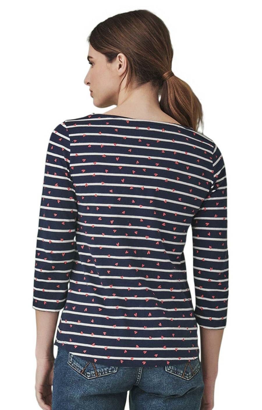 Ladieswear * | Ladies Crew Clothing Essential Breton T-Shirt Navy/White/Heart