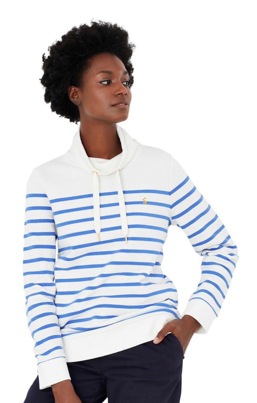 Ladieswear * | Ladies Joules Kinsley Funnel Neck Sweater Crm Blu Stripe