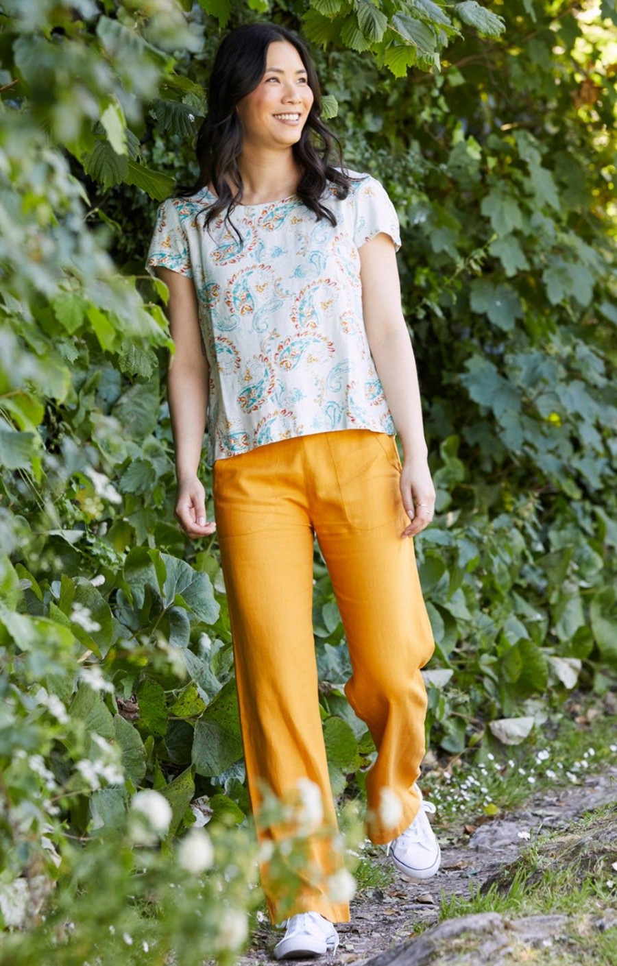 Ladieswear * | Ladies Lily & Me Classic Linen Trousers Turmeric