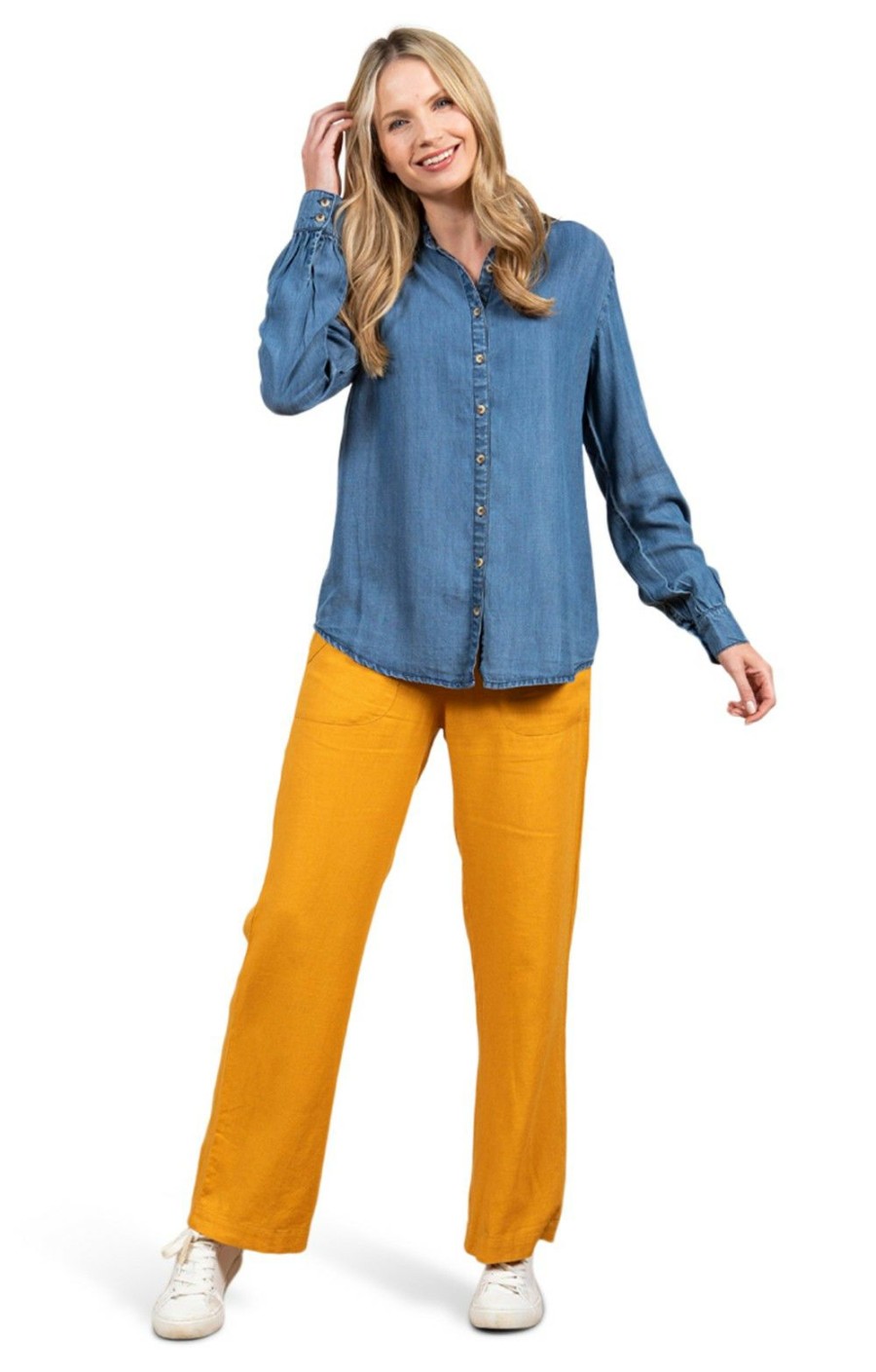 Ladieswear * | Ladies Lily & Me Classic Linen Trousers Turmeric