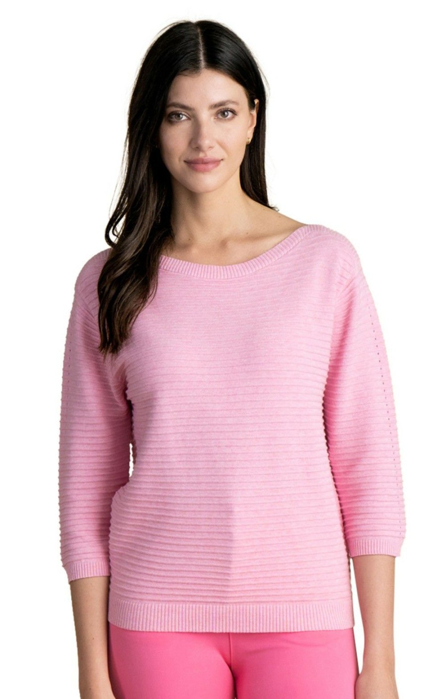 Ladieswear * | Ladies Marble Boat Neck Ribbed Sweater Pink