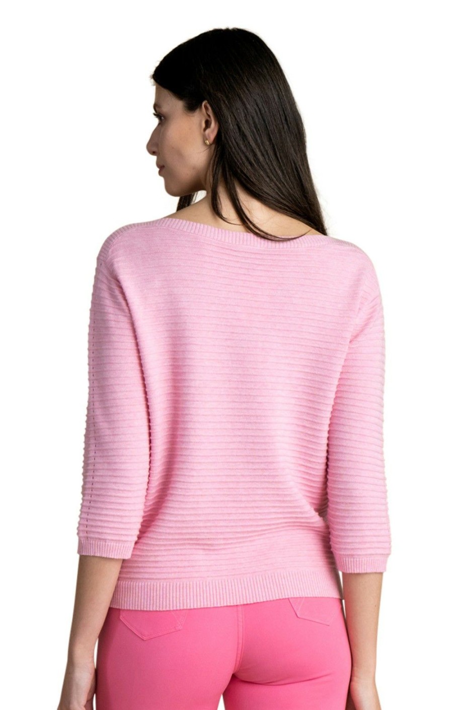 Ladieswear * | Ladies Marble Boat Neck Ribbed Sweater Pink