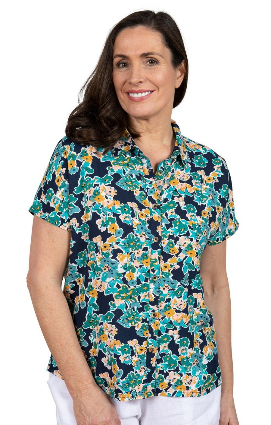 Ladieswear * | Ladies Lily & Me Saltgrass Shirt Iris Navy