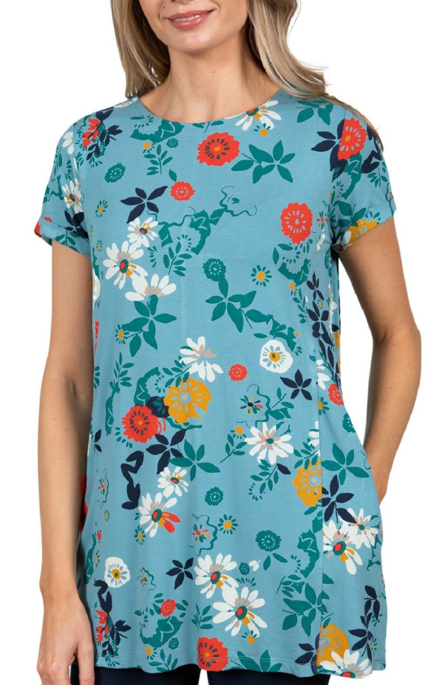 Ladieswear * | Ladies Lily & Me Iris Tunic Collage Blooms Duckegg