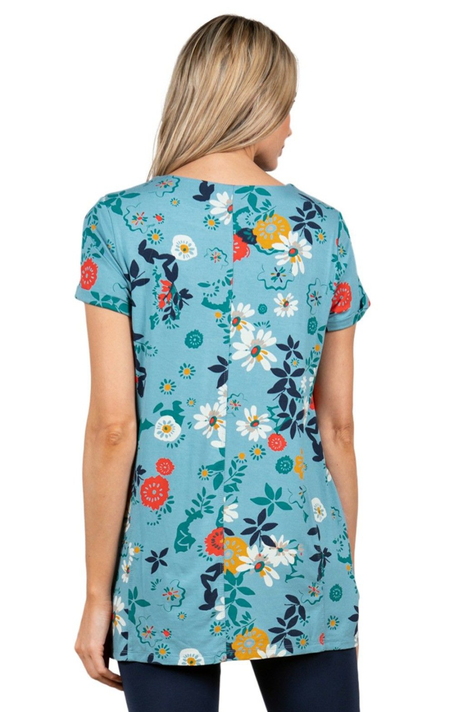 Ladieswear * | Ladies Lily & Me Iris Tunic Collage Blooms Duckegg