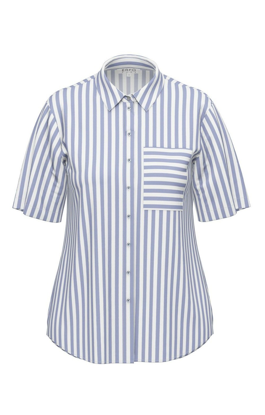 Ladieswear * | Ladies Erfo Short Sleeved Stripe Shirt Light Blue