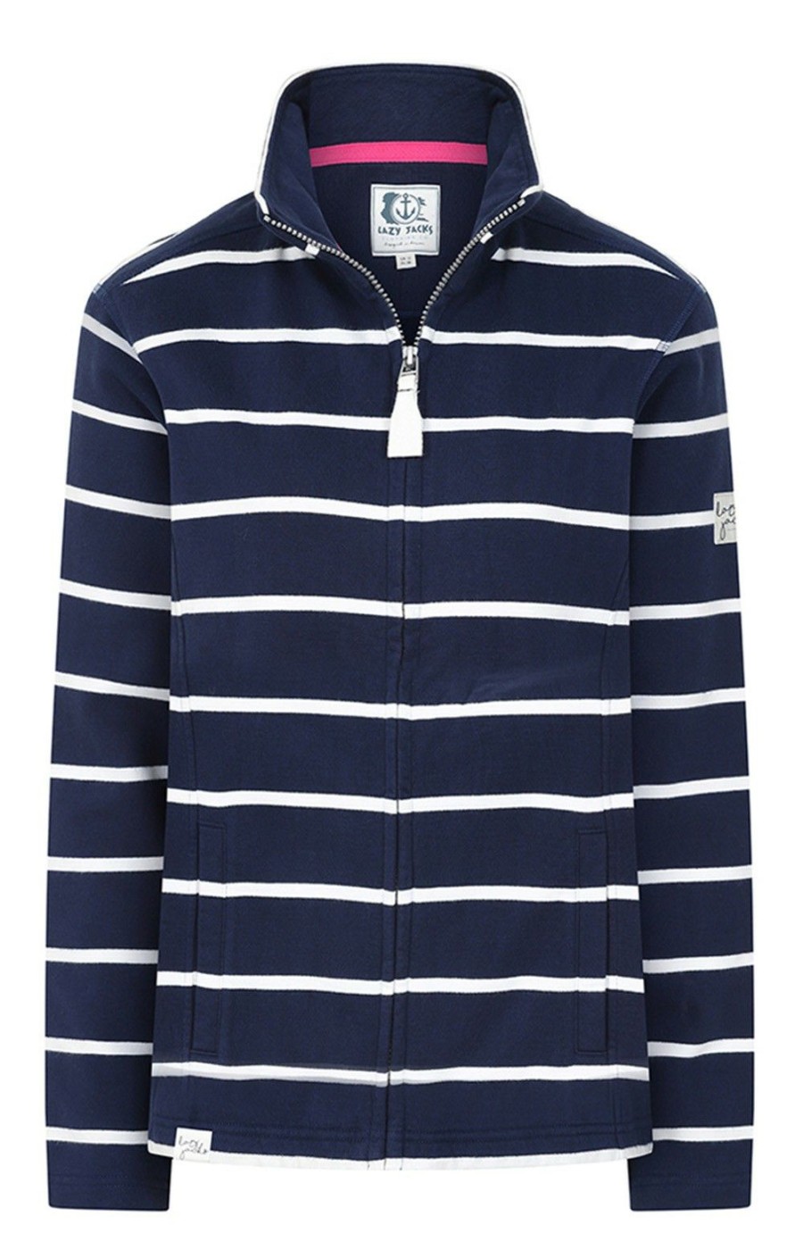 Ladieswear * | Ladies Lazy Jacks Stripe Zip Through Jacket Marine