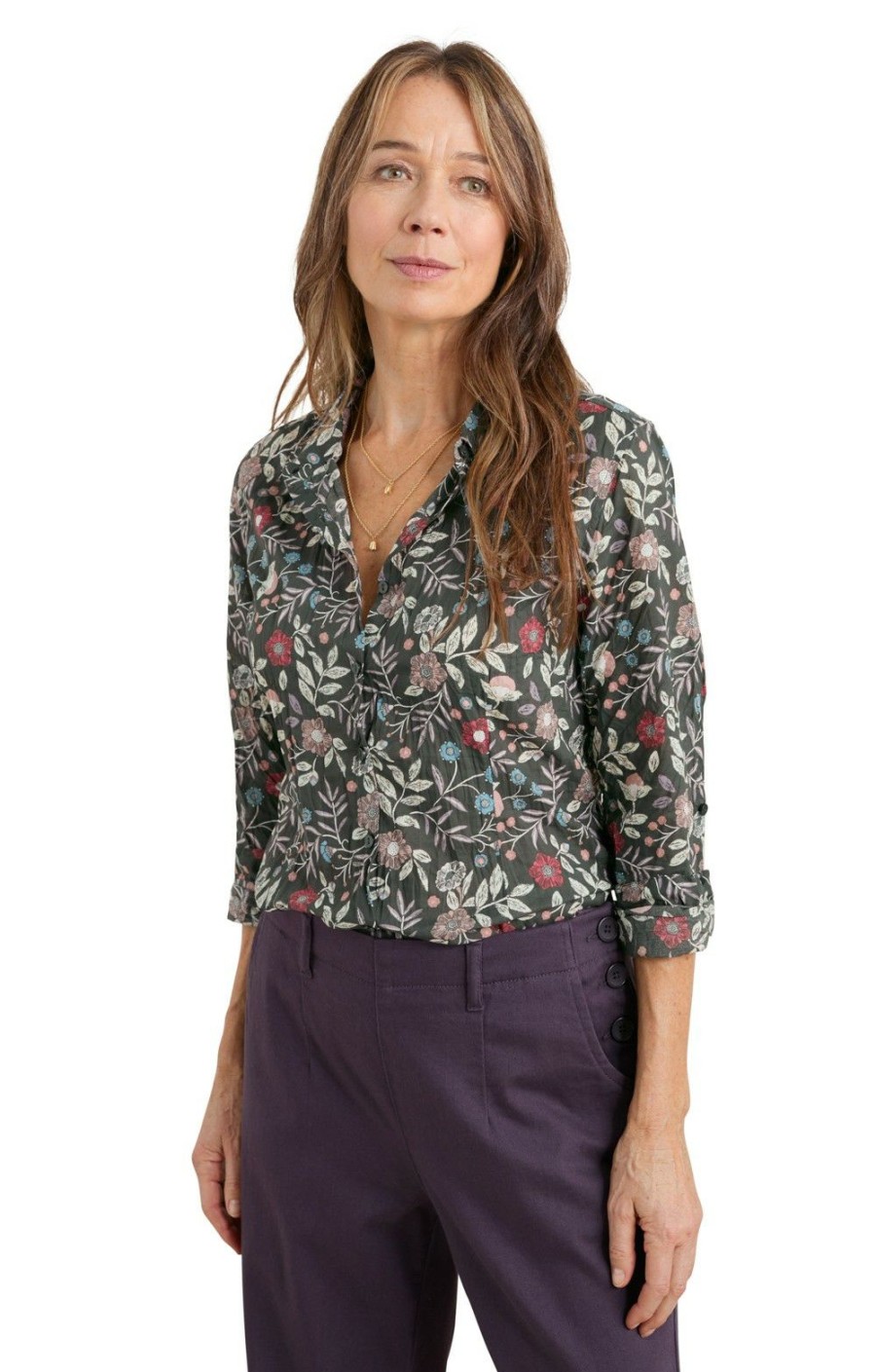 Ladieswear * | Ladies Seasalt Larissa Shirt Folkloric Floral Marsh