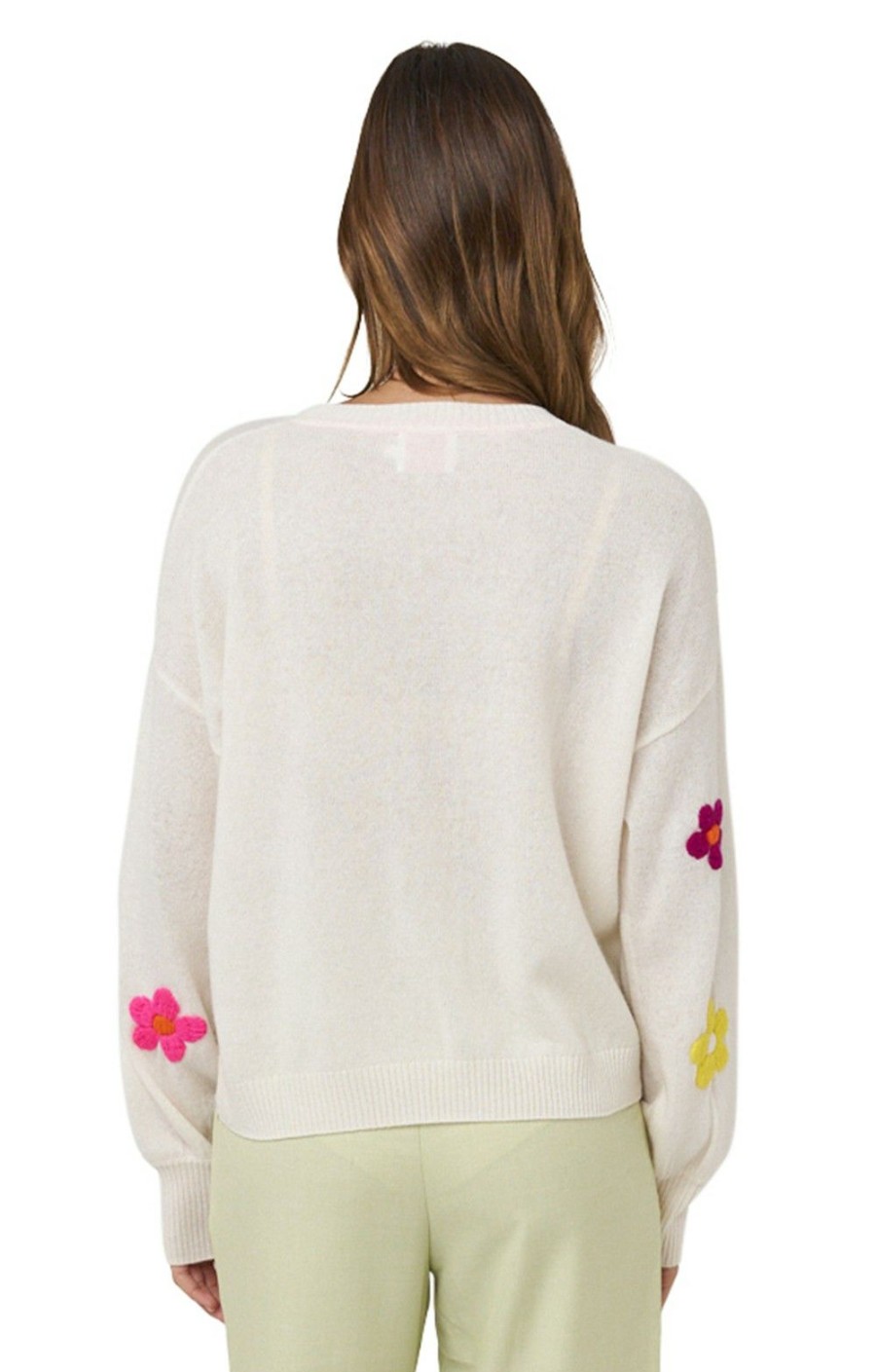 Ladieswear * | Ladies Polly Floral Crew Neck Sweater Organic White