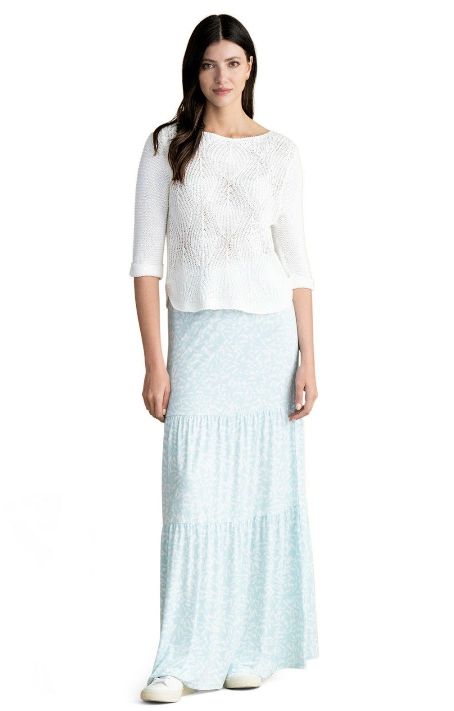 Ladieswear * | Ladies Marble Three Tier Maxi Skirt Duckegg White