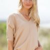 Ladieswear * | Ladies Marble Relaxed Fit V-Neck Sweater Beige