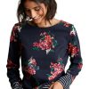 Ladieswear * | Ladies Joules Harbour Print Top Floral Stripe Cuff